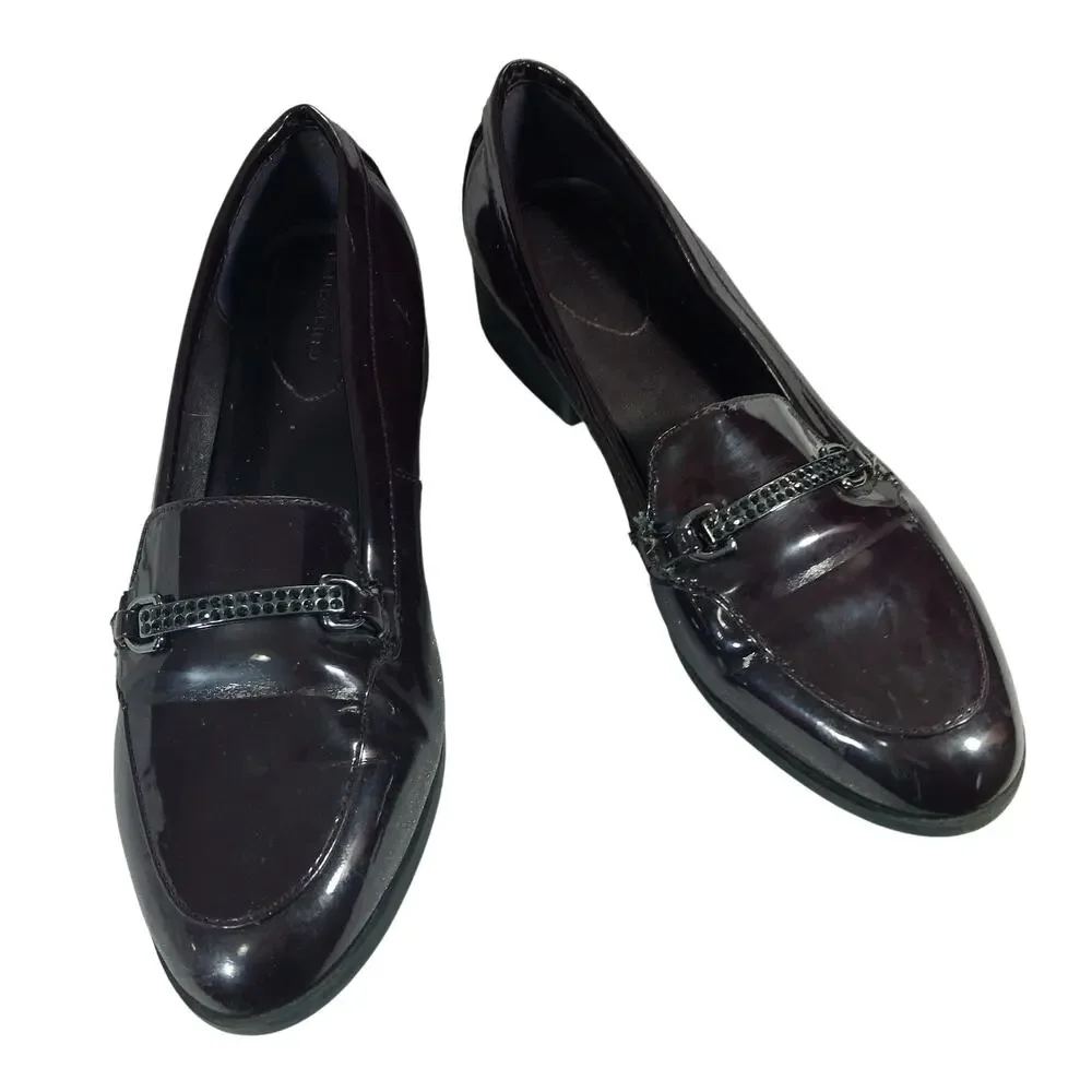 BANDOLINO! SLEEK OXBLOOD BURGUNDY PATENT LEATHER, RHINESTONE, LOAFERS! SZ 9M